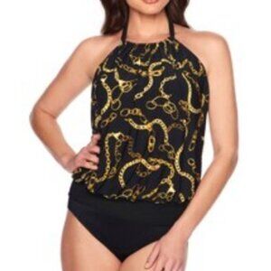 New Trimshaper Black Gold Chain Gang Alicia Halter Tankini Top Size 18 bin 1H